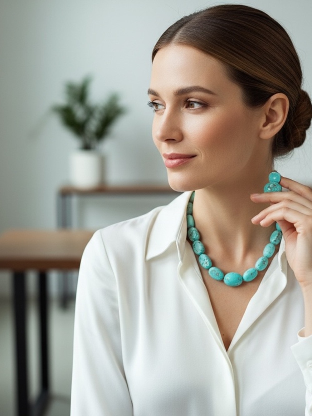 Turquoise Stone Bead Necklace - Light Blue Gem Necklace